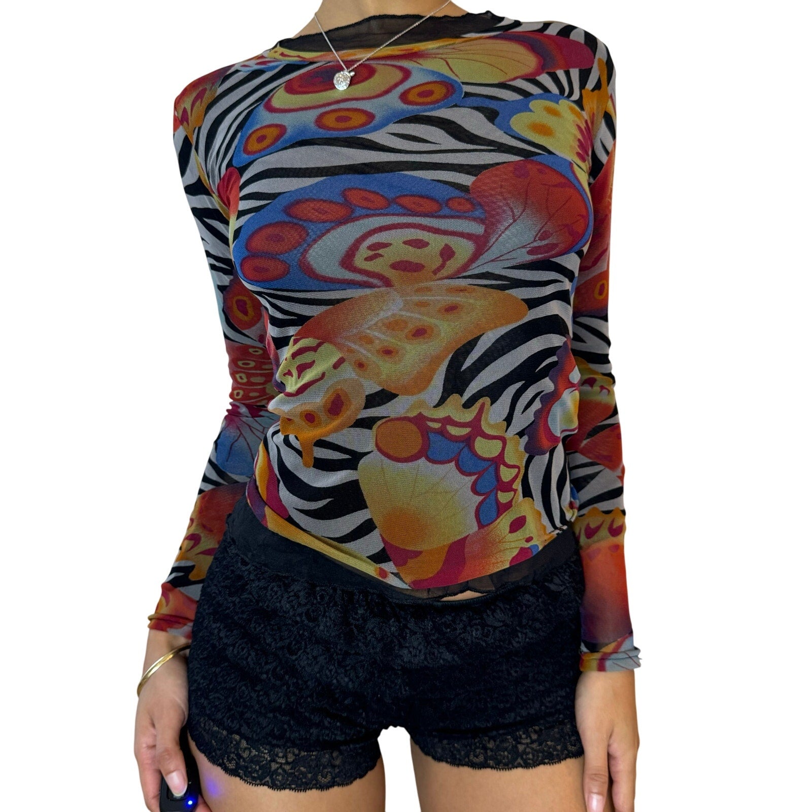 Vintage Y2K Euro Graphic Sheer Mesh Top (XS/S) – Holy Thrift
