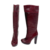 Vintage Burgundy Leather Heeled Boots (6.5)