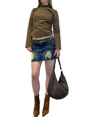 Y2K Distressed Denim Mini Skirt (M)