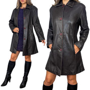 90s Dark Brown Leather Trench (S/M)