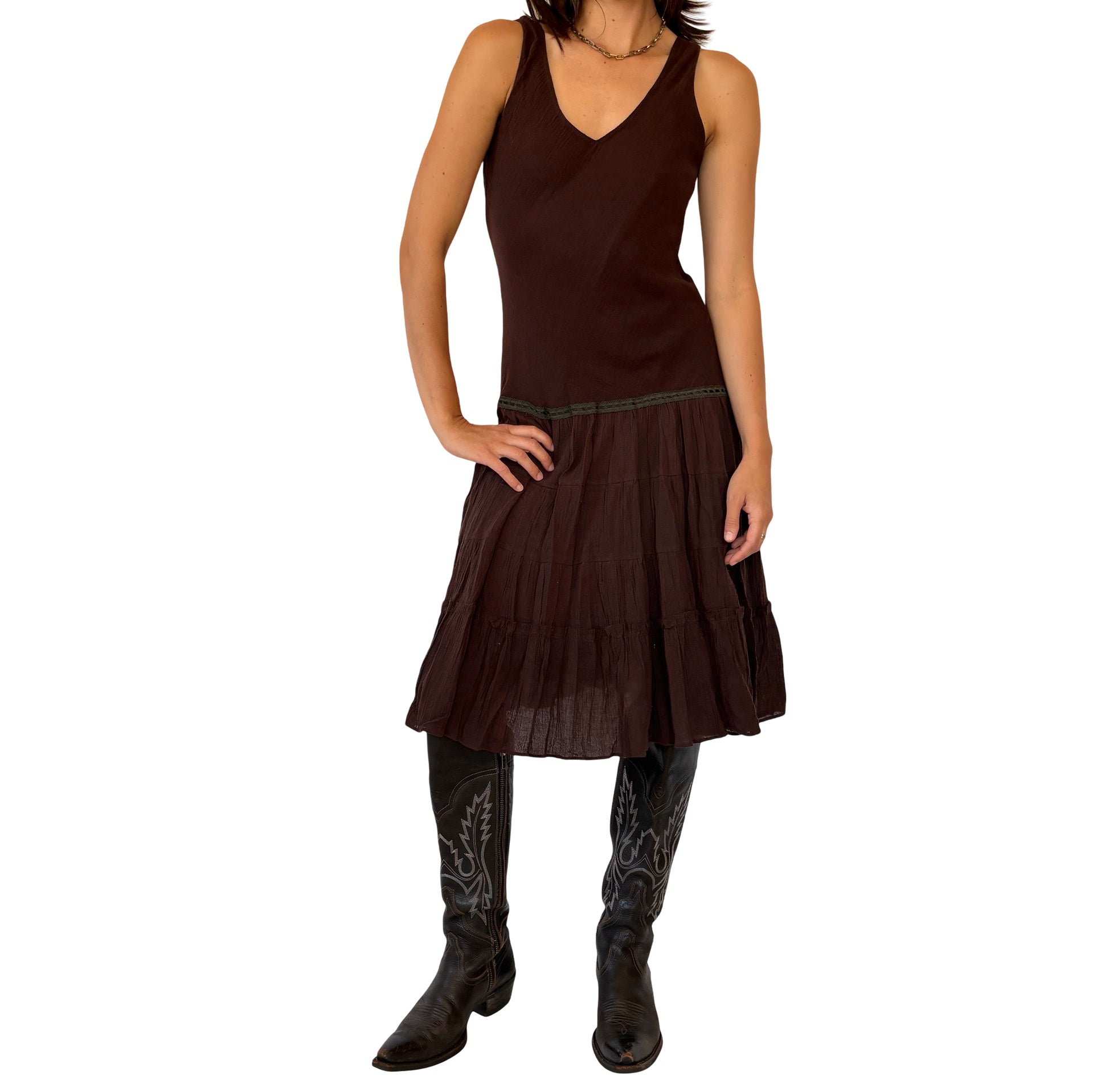 Y2K Chocolate Drop Waist Dress (S/M) Holy Thrift Y2K Chocolate Drop Waist Dress (S/M) Holy Thrift