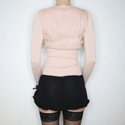 00s Pale Pink Silk Long Sleeve Knit Top (S)