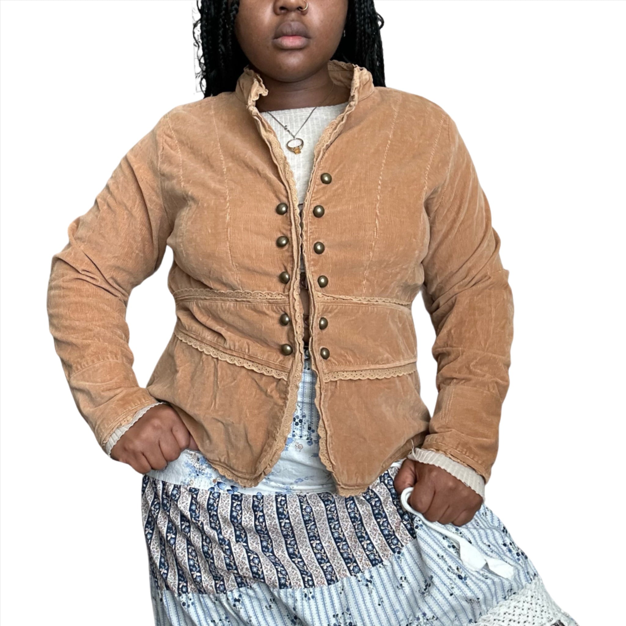 VTG Tan Corduroy Military Style Jacket (XL)