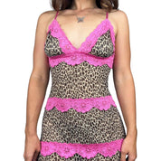 Y2K Lacy Leopard Slip Dress (M)