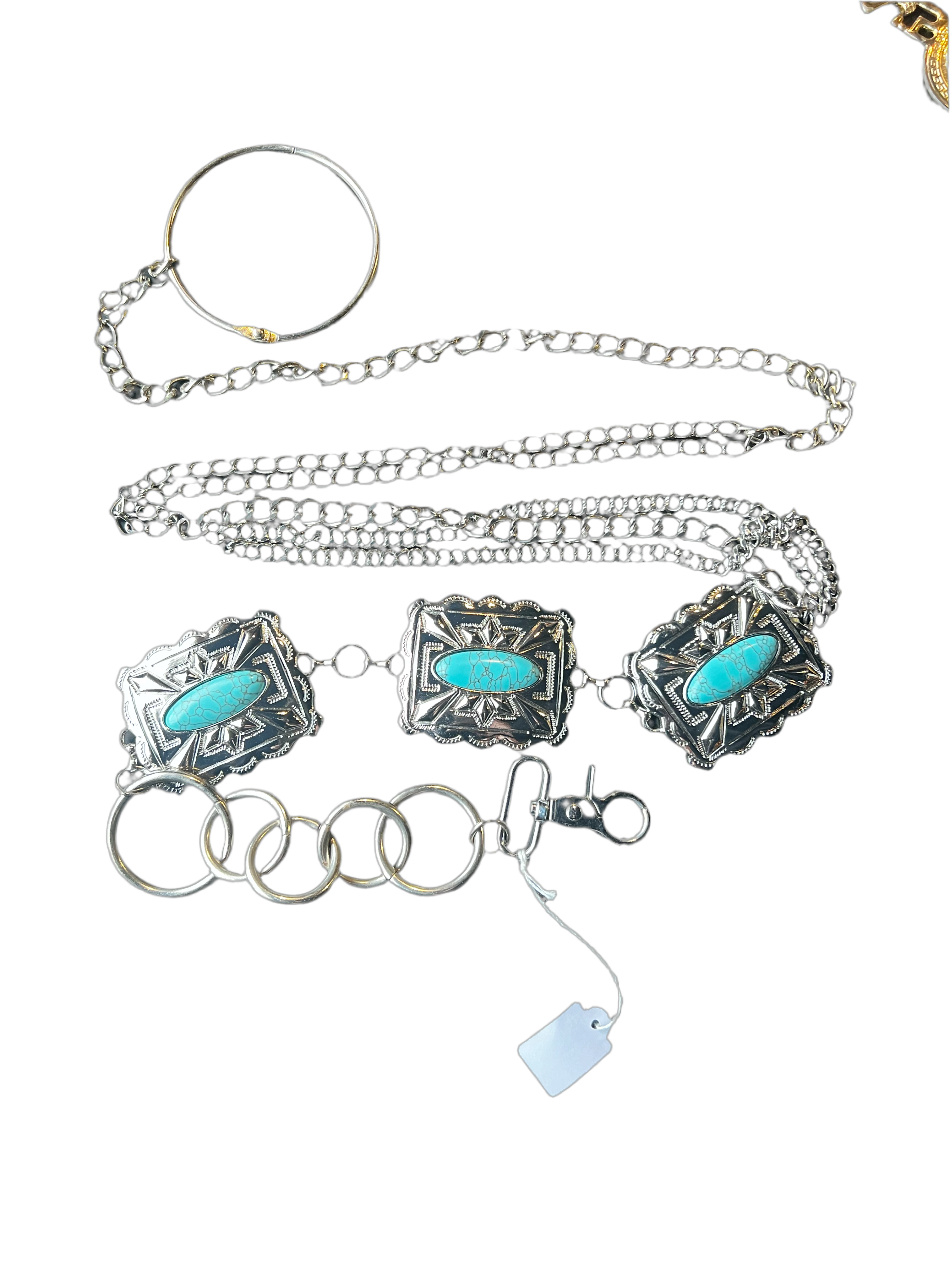 Chunky Silver Turquoise Chain Belt