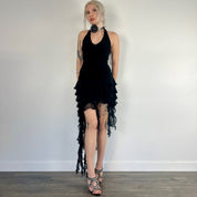 Noir Flirty Ruffle Halter Dress (S)