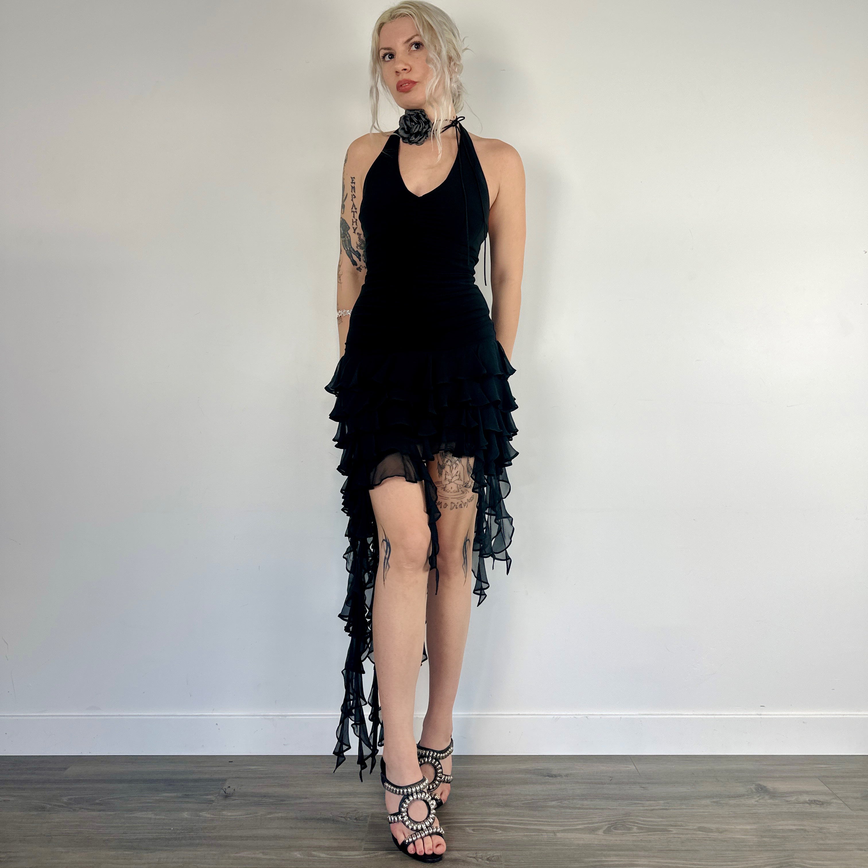 Noir Flirty Ruffle Halter Dress (S)