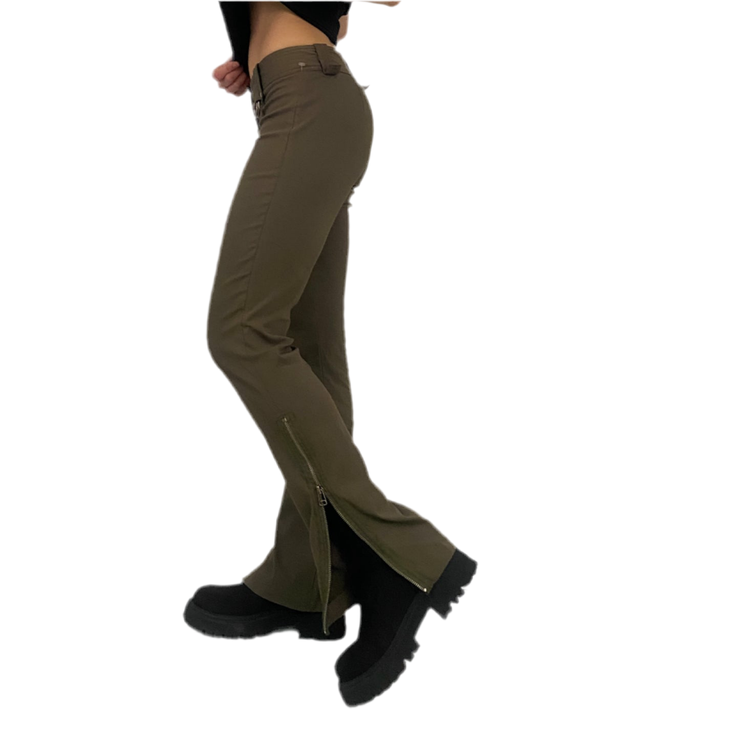 Olive Zipper Low Rise Pants (XS)