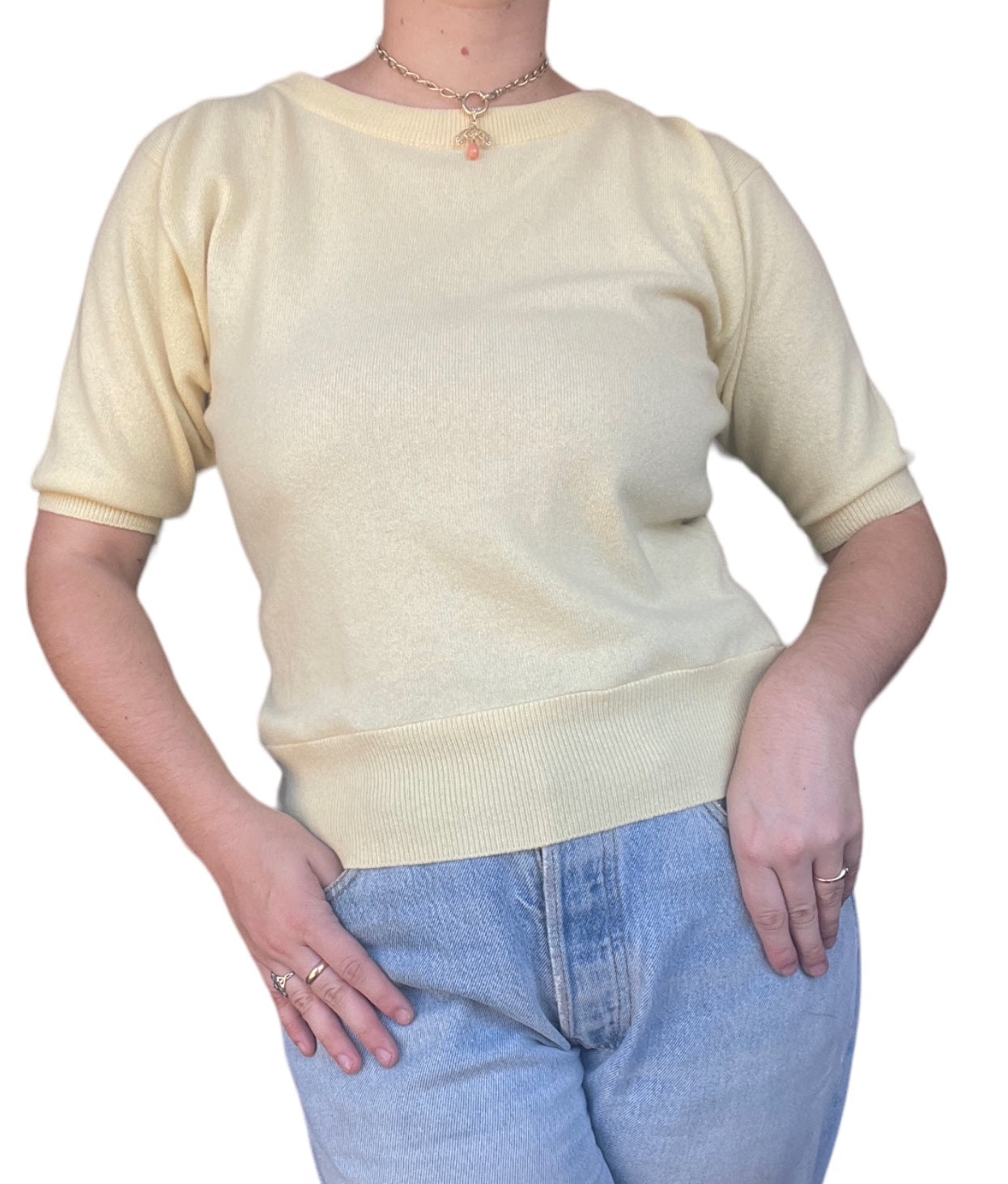 SS 1987 Archival Chanel Yellow Cashmere Sweater Top (M/L)