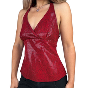 Y2K Snakeskin Leather Halter Top (M)