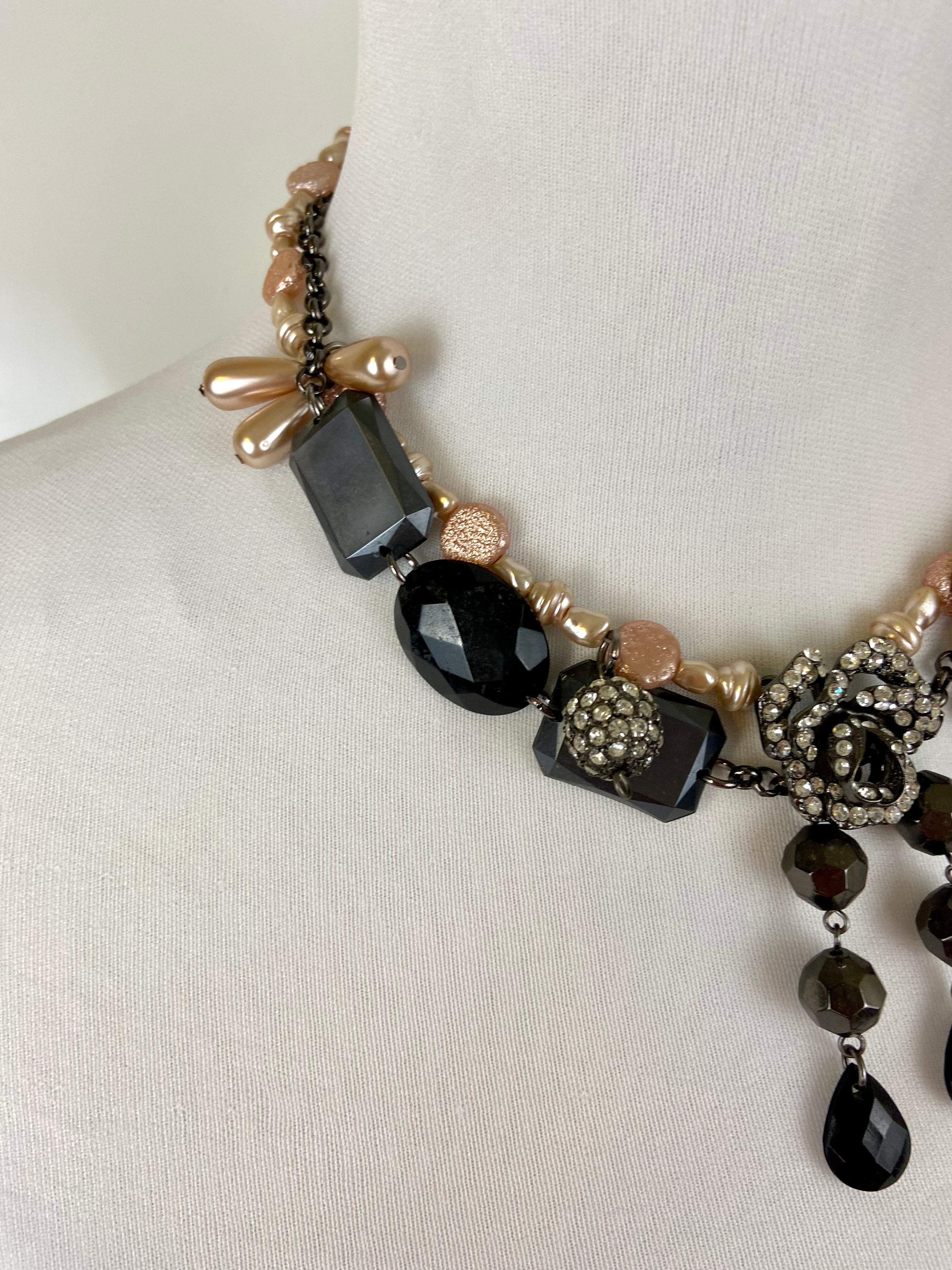 Black gemstones and layered beads choker