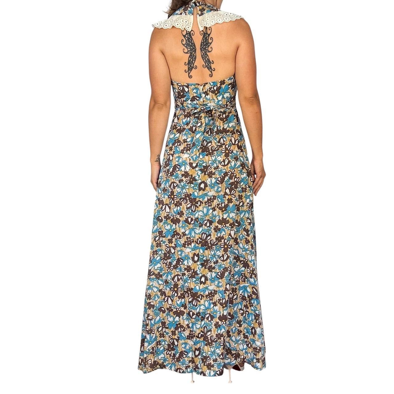 70s Floral Cotton Maxi Dress (XS)