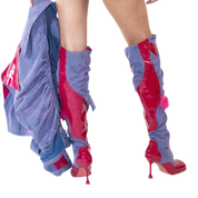 Purple Denim & Pink Leather Knee High Boots (5-15)