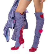 Purple Denim & Pink Leather Knee High Boots (5-15)
