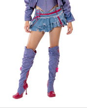 Purple Denim & Pink Leather Knee High Boots (5-15)