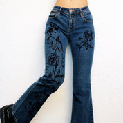 Early 2000s Embroidered Floral Jeans (XS)
