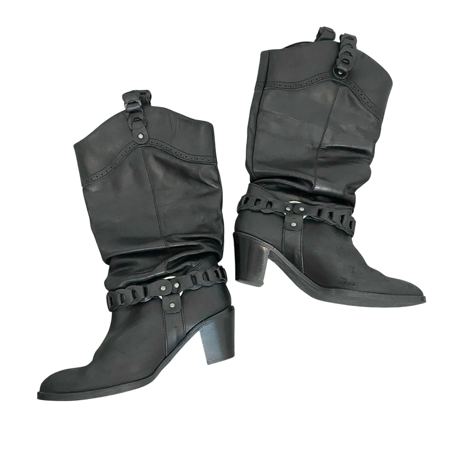 Vintage Grunge Leather Slouch Cowboy Boots (UK 8 EU 41 US 10)