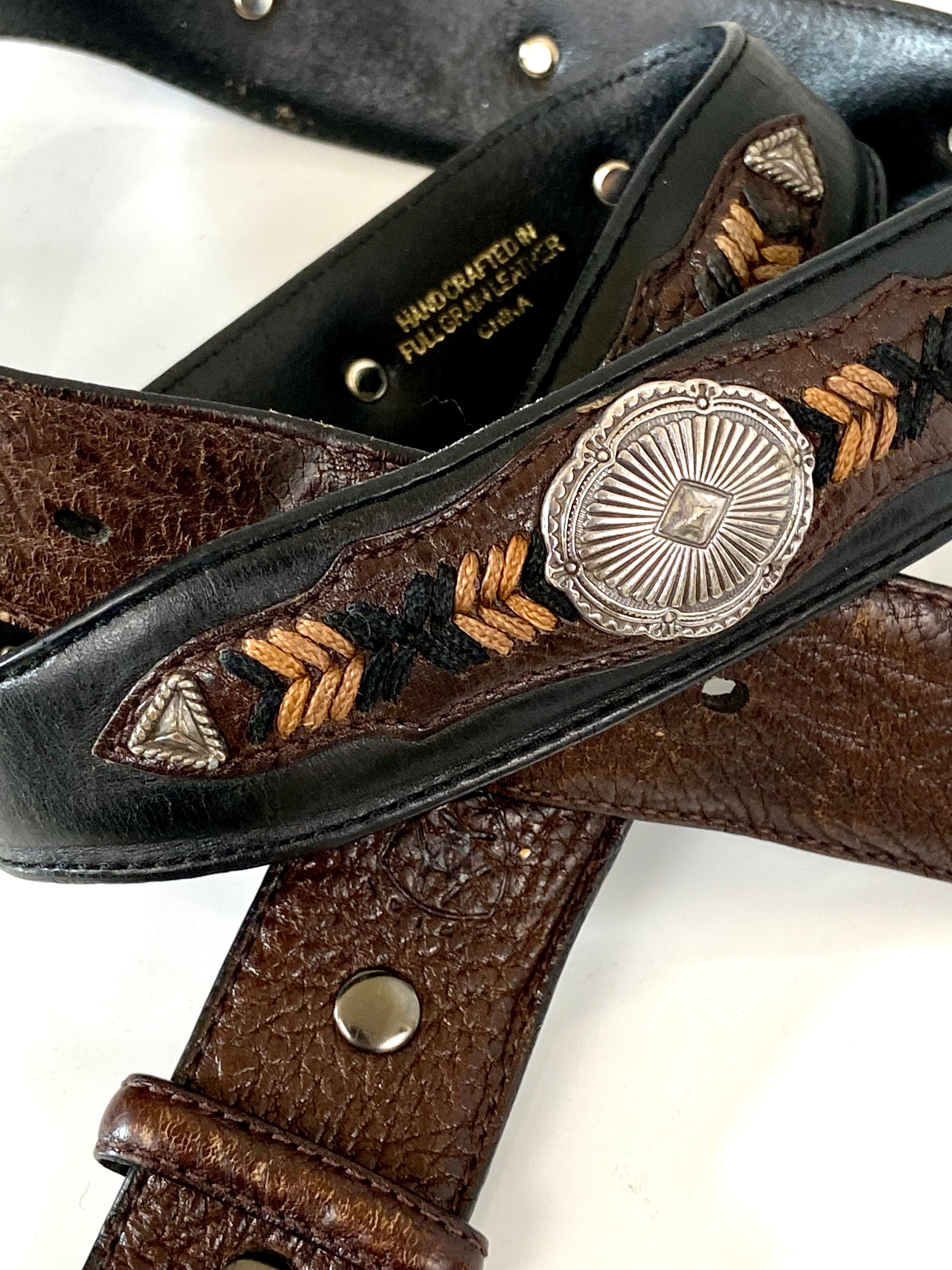 Western leather belt for