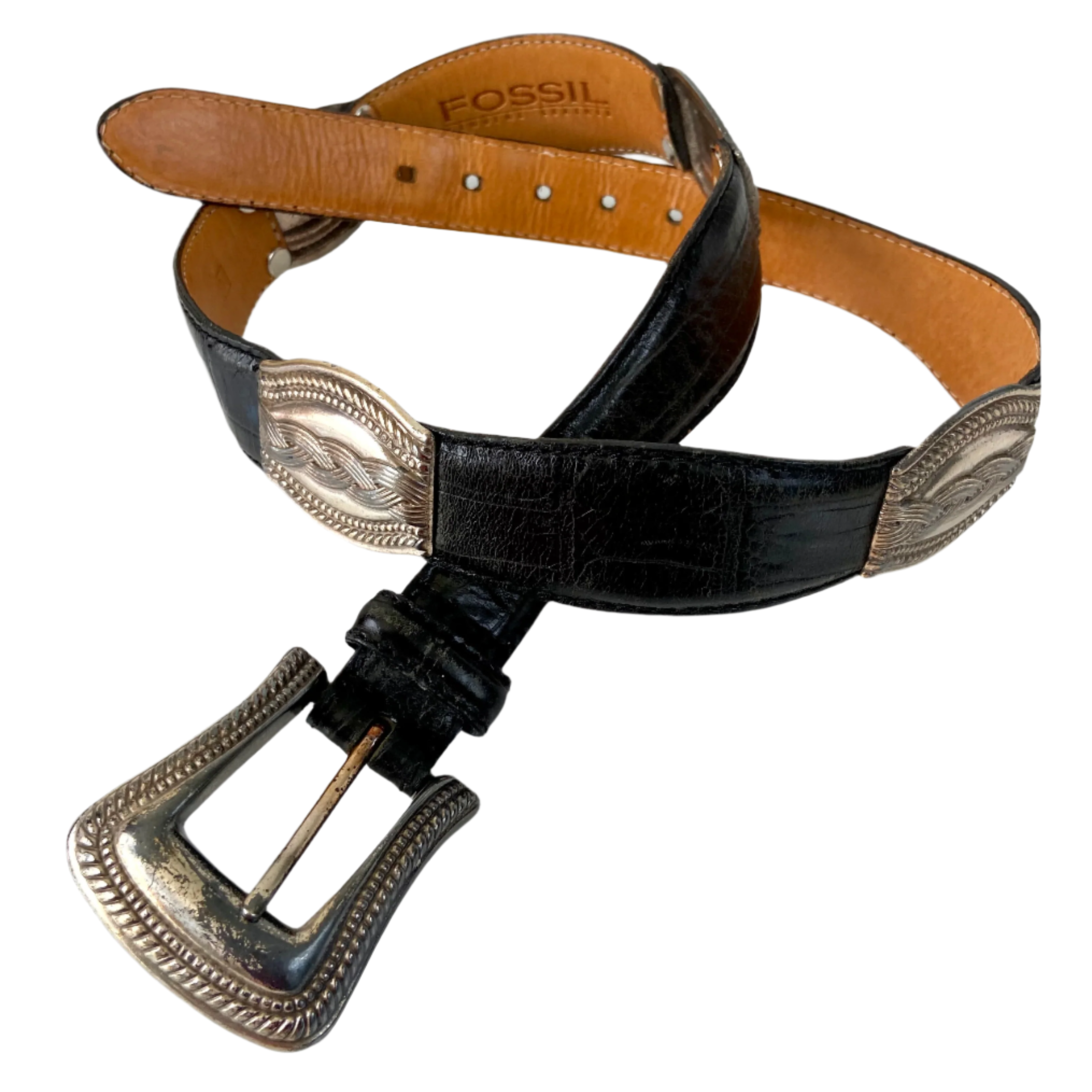Vintage Fossil Black Leather Belt