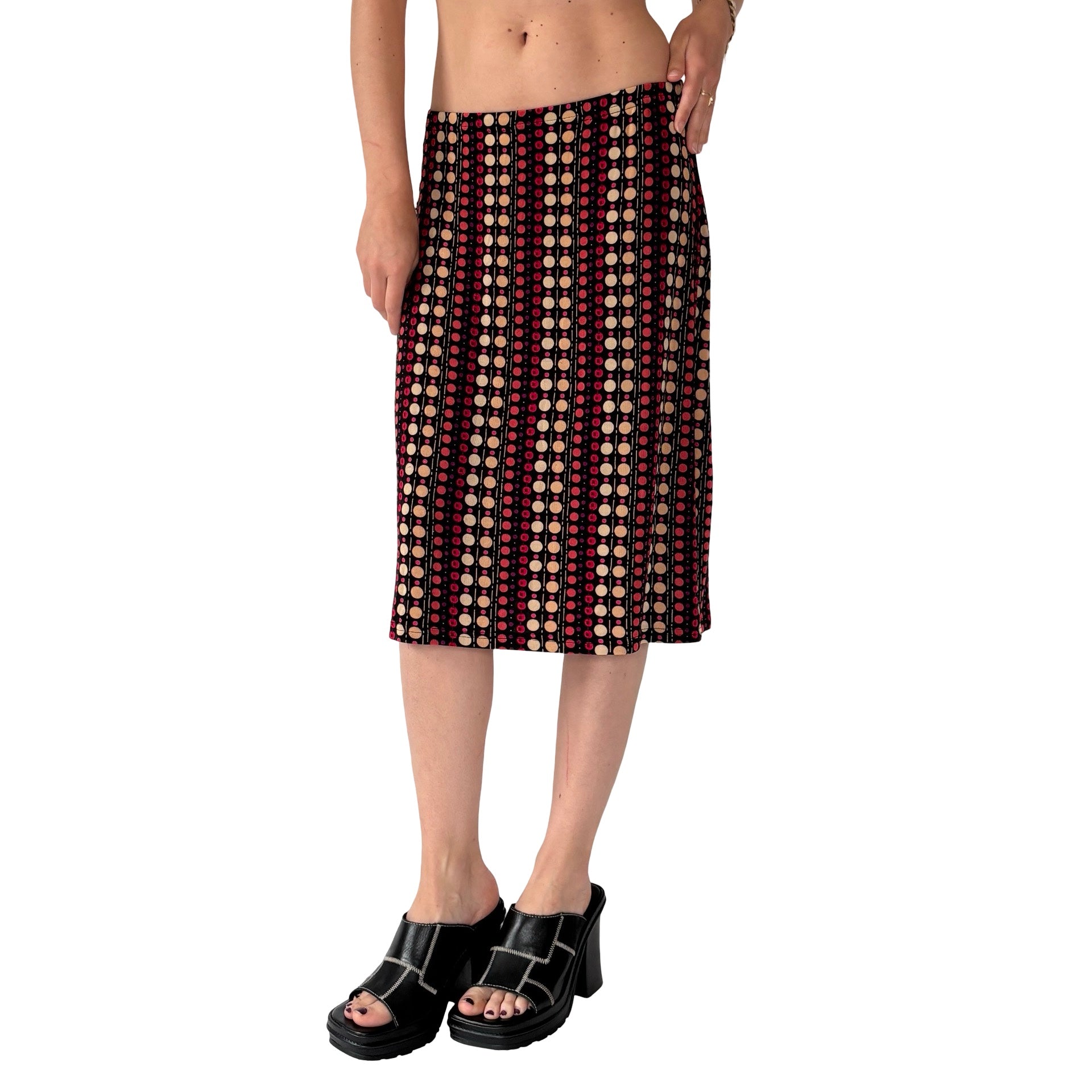 90s Slinky Polka Dot Midi Skirt (M)