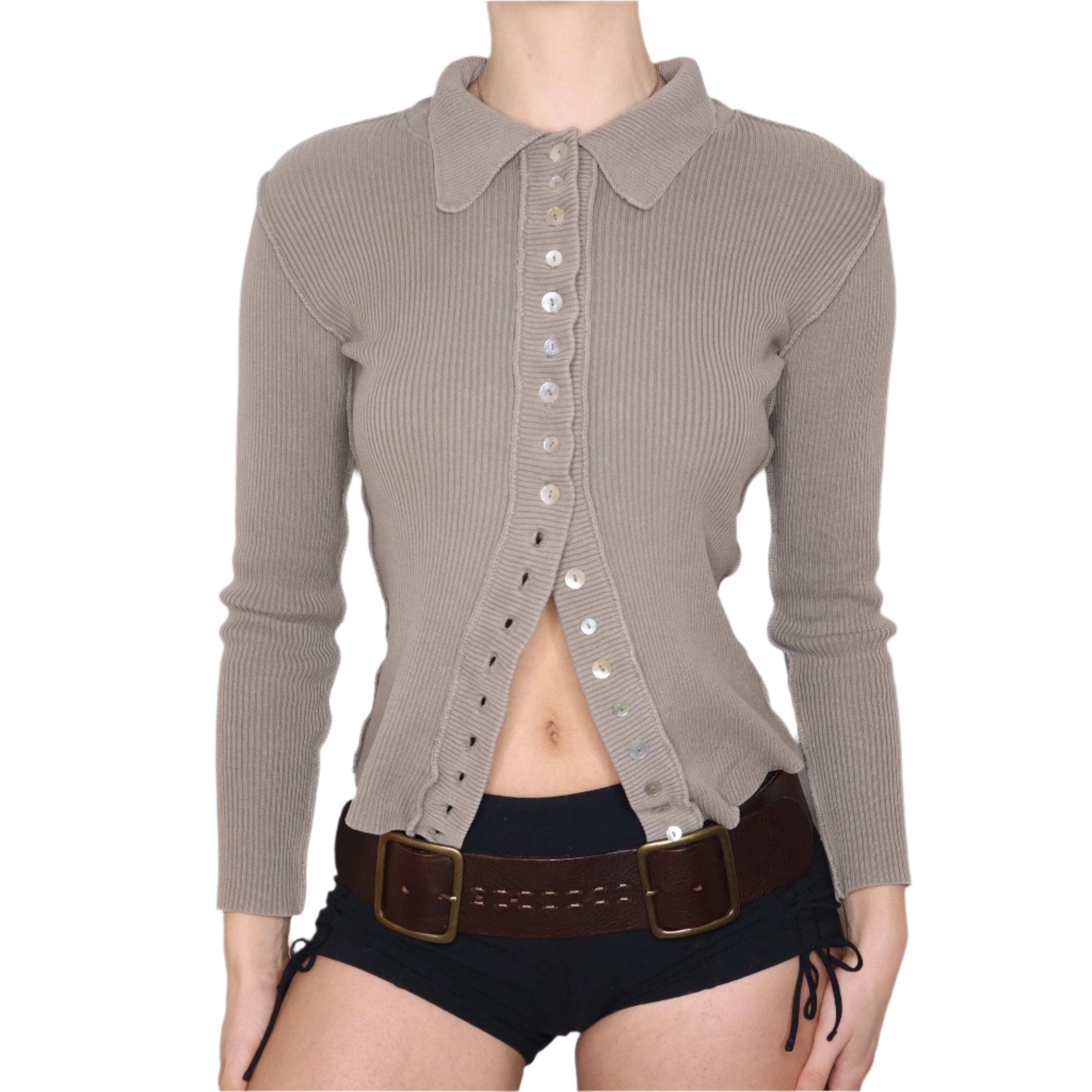 Y2K Italian Khaki Button Up Sweater (M)