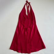 00s red satin halter dress - L