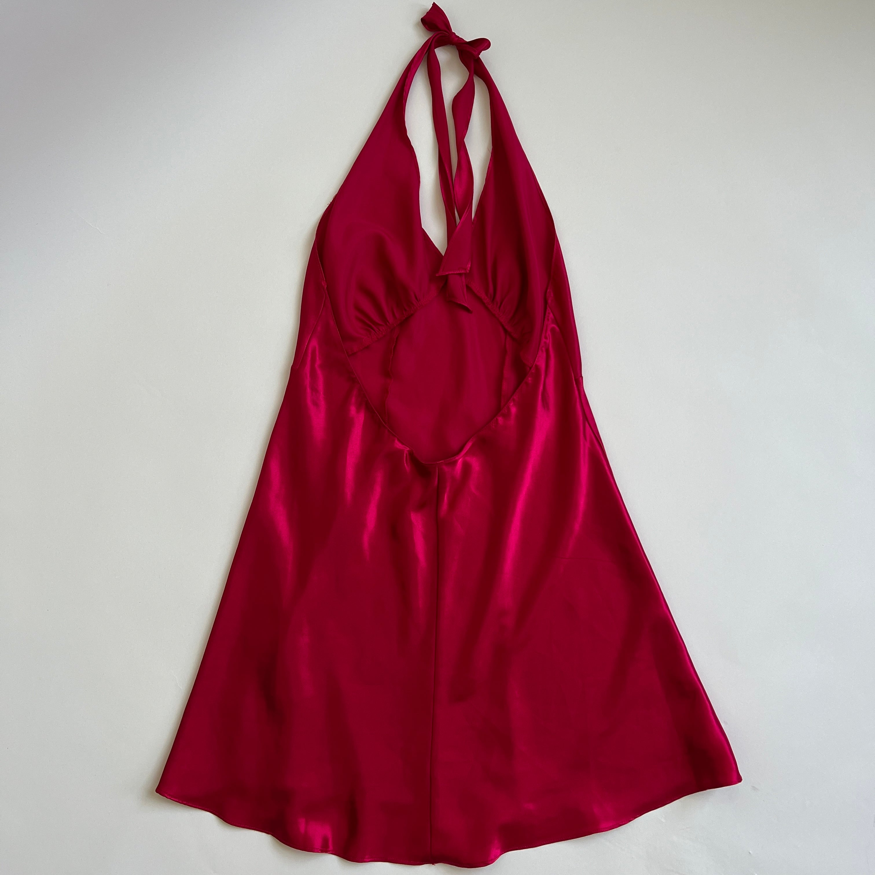 00s red satin halter dress - L