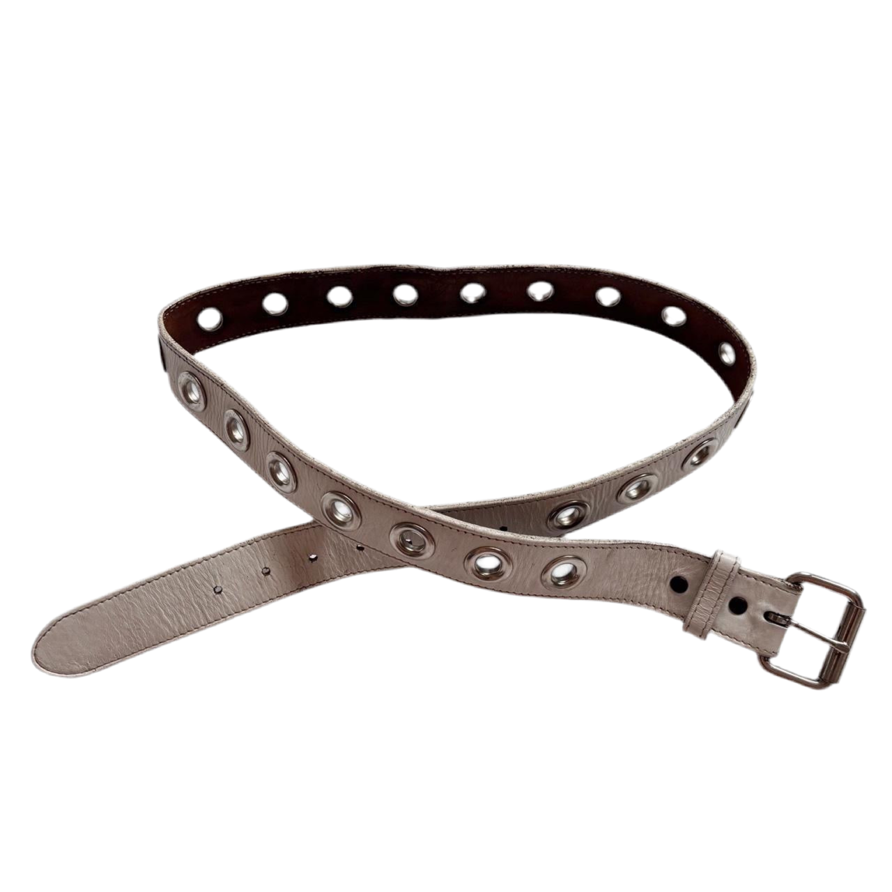Distressed White Leather Grommet Belt (M/L)