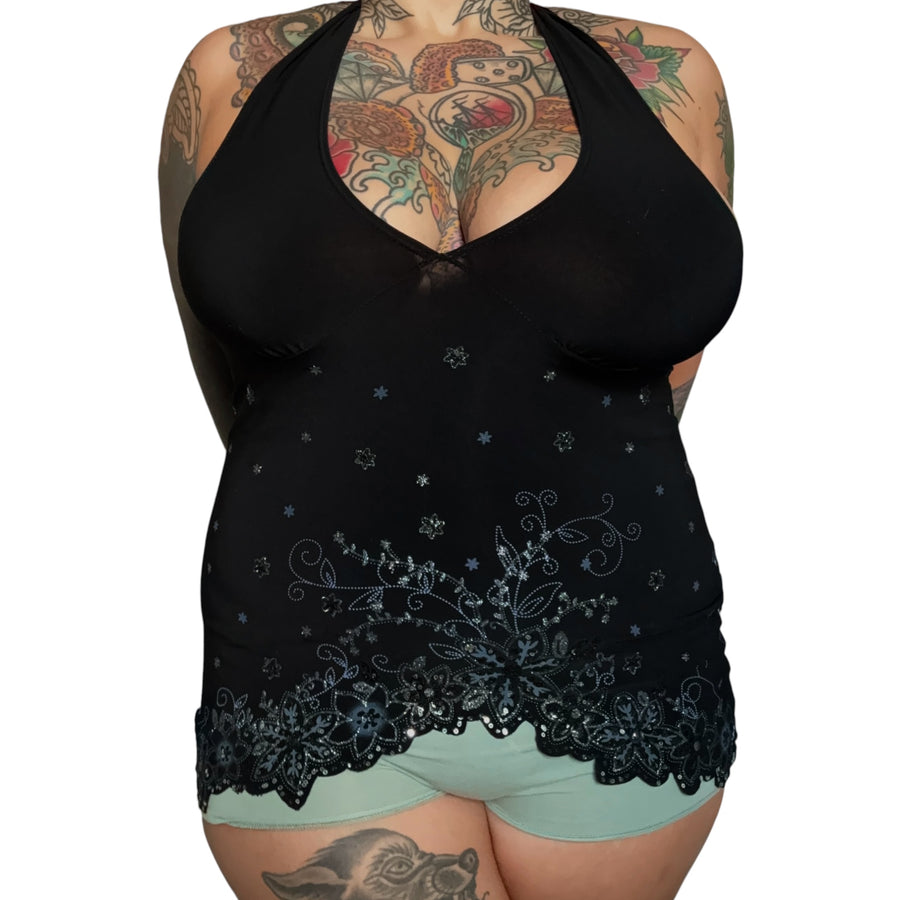 Y2K embellished halter top (L)