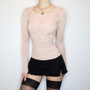 00s Pale Pink Silk Long Sleeve Knit Top (S)