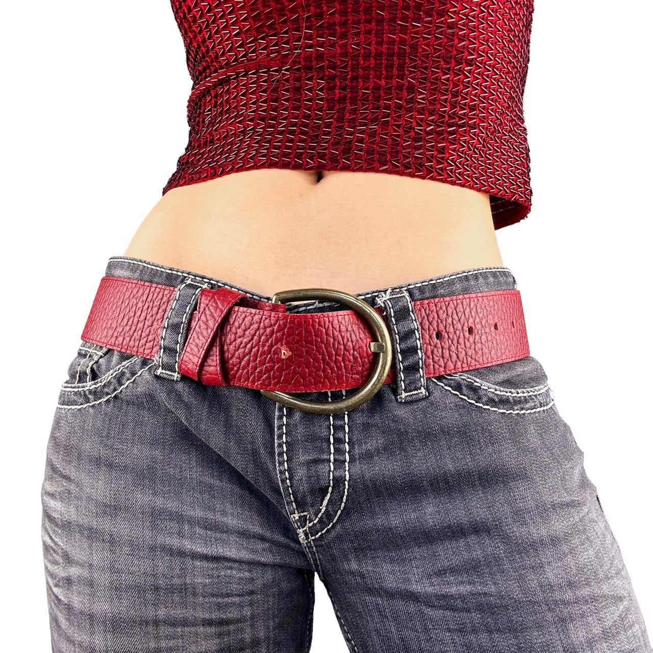2000s chunky Leather belt Burgundy Leather Chunky 2000s Belt – Holy Thrift main image 4