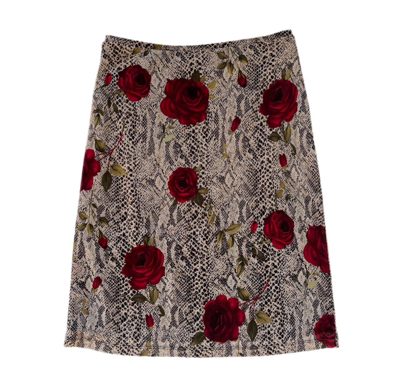 90s Snakeskin & Rose Mesh Midi Skirt (M)