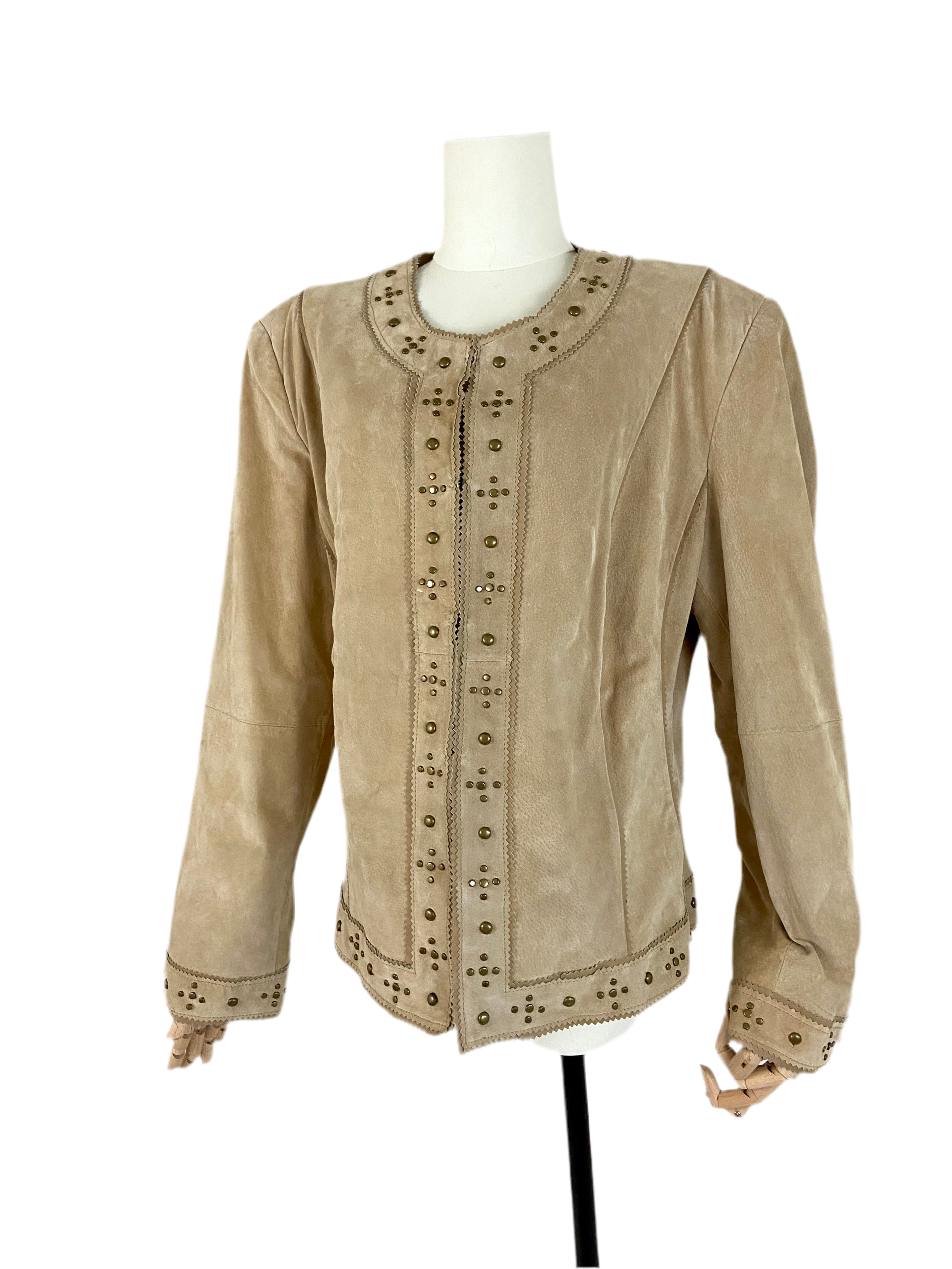Veste Gilet Pamela McCoy En Cuir Véritable - Couleur Marron/beige Transparent à Fleurs, Taille S, Neuve