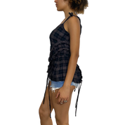 Vintage Plaid Ruffle Ruched Cami Top (M-L)