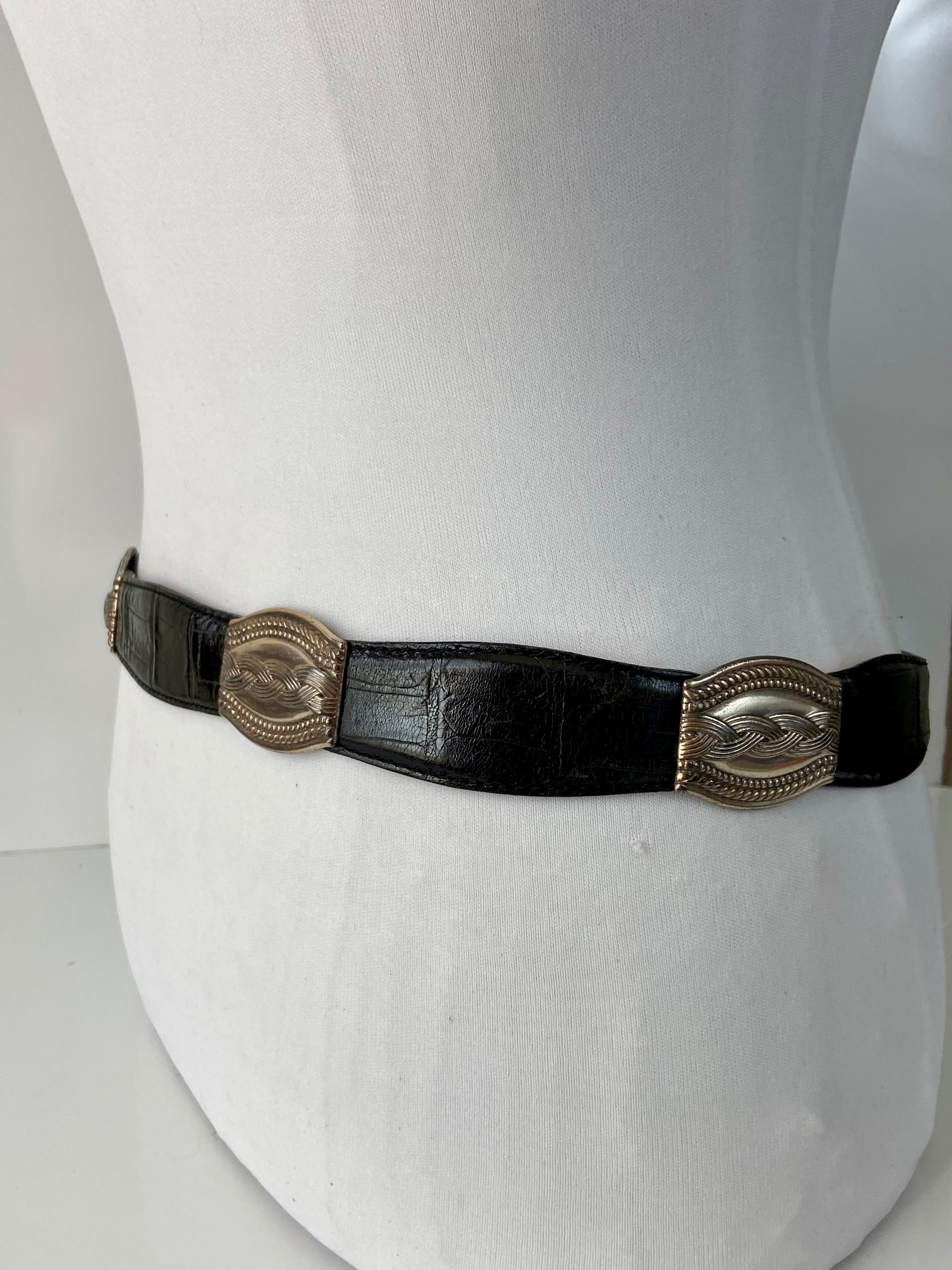 Vintage Fossil Black Leather Belt