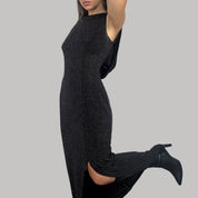 90s Draped Open Back Maxi Dress (L)