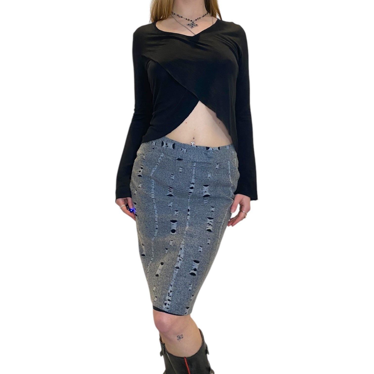 Vintage Grunge Wool Knit Pencil Skirt (S/M)