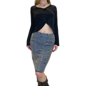 Vintage Grunge Wool Knit Pencil Skirt (S/M)