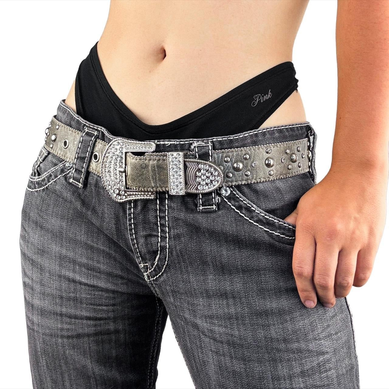Y2K skinny belt in silver tone with rhinestones bezel set adjustable length Rhinestone Belt Y2k - Etsy main image 3