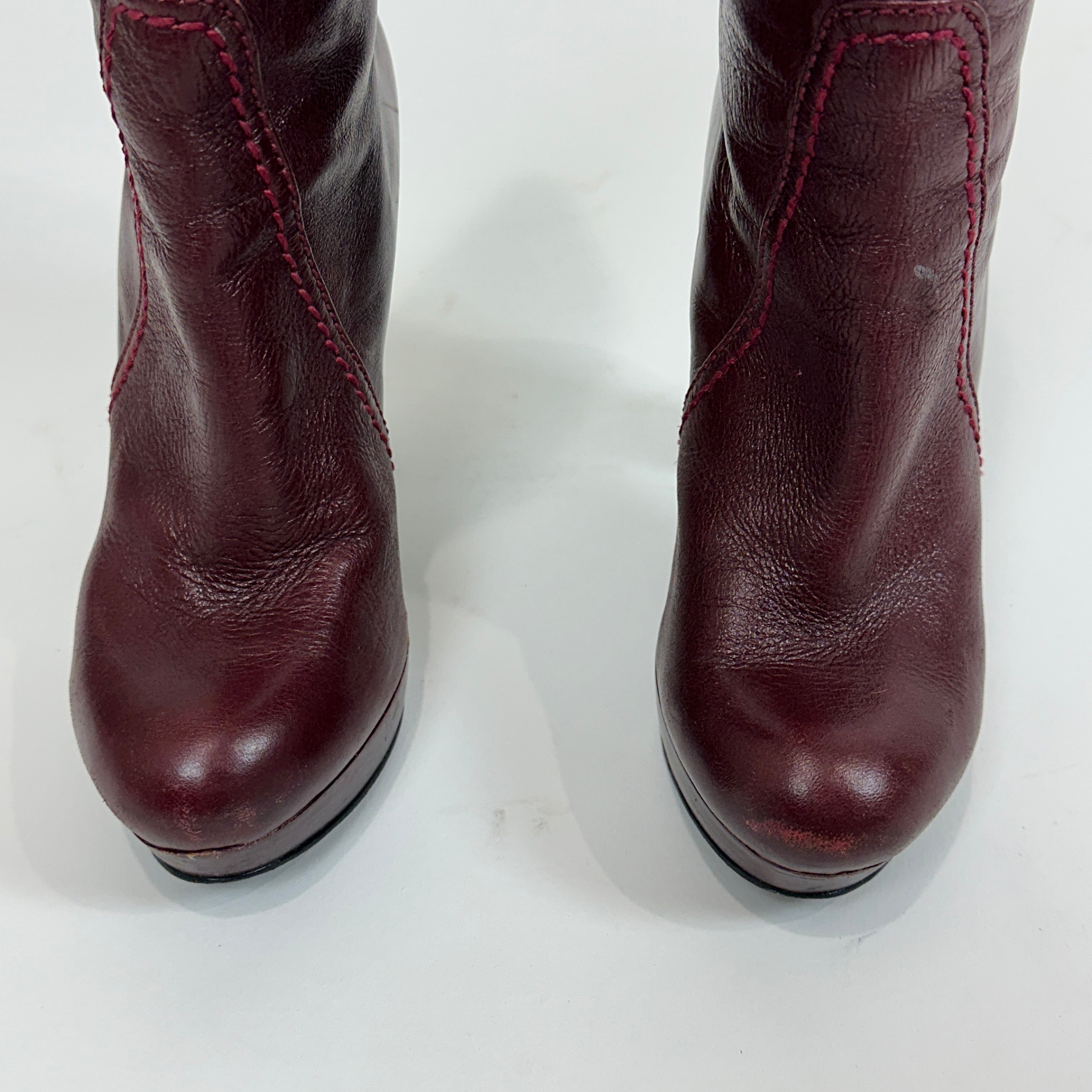 Vintage Burgundy Leather Heeled Boots (6.5)