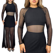 90s Studded Mesh Cutout Maxi Dress (S)