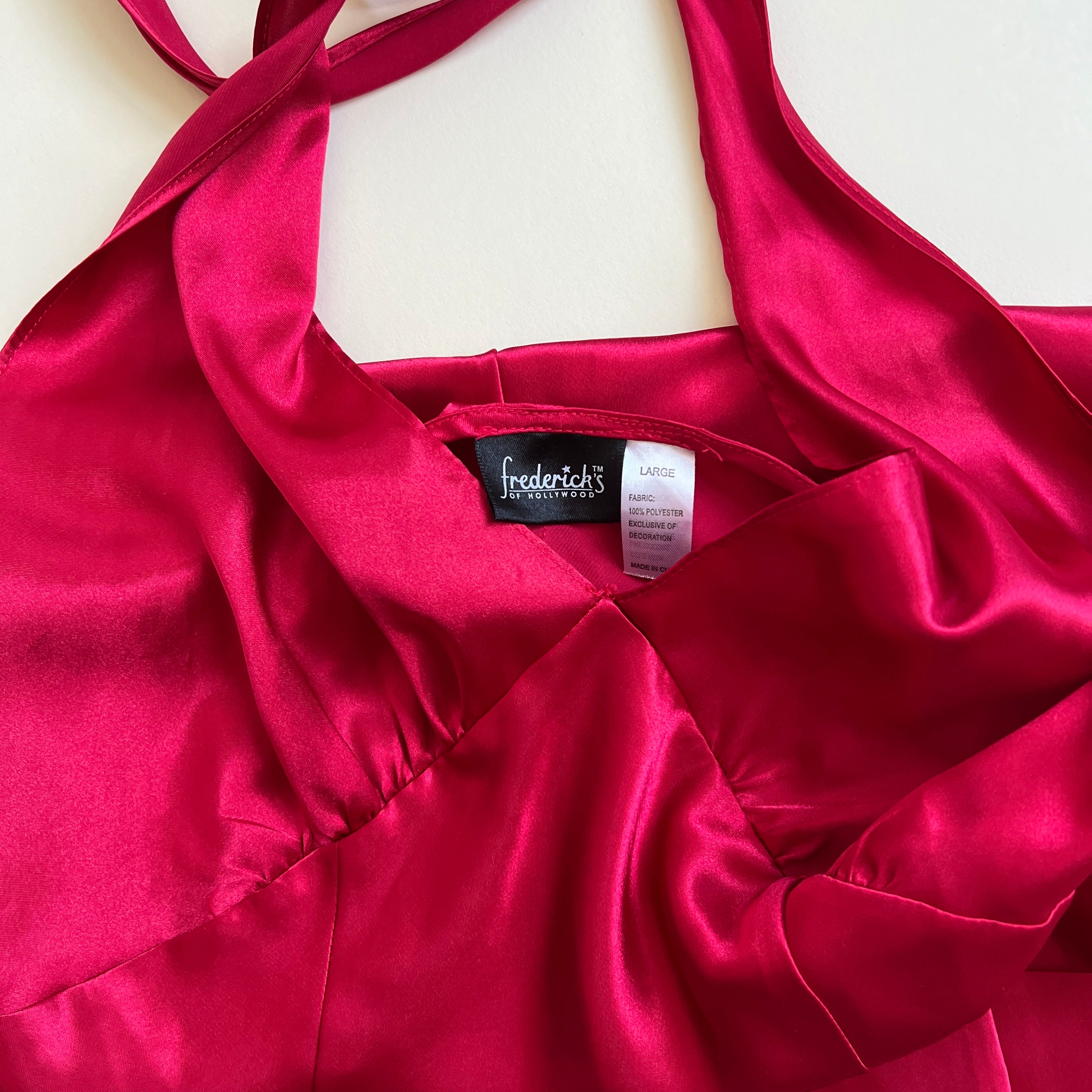 00s red satin halter dress - L