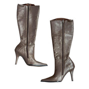 Y2K Brown Leather Stiletto Boots (6.5)