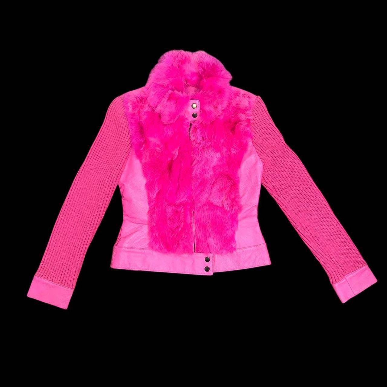 Y2K Hot Pink Furry Leather Jacket (M)