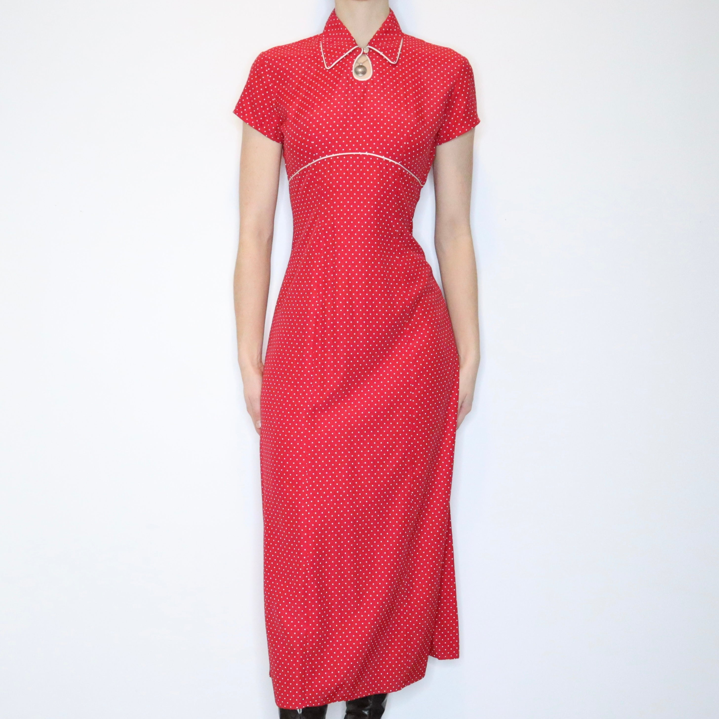90s Red Polka Dot Maxi Dress (S) Holy Thrift 90s Red Polka Dot Maxi Dress (S) Holy Thrift
