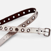 Distressed White Leather Grommet Belt (M/L)