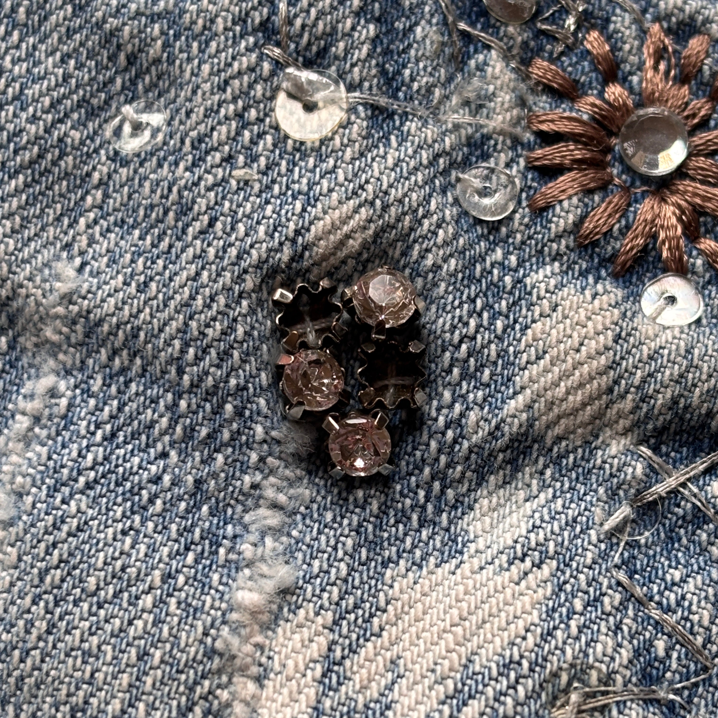 Y2K Embellished Denim Mini Skirt (S/M)