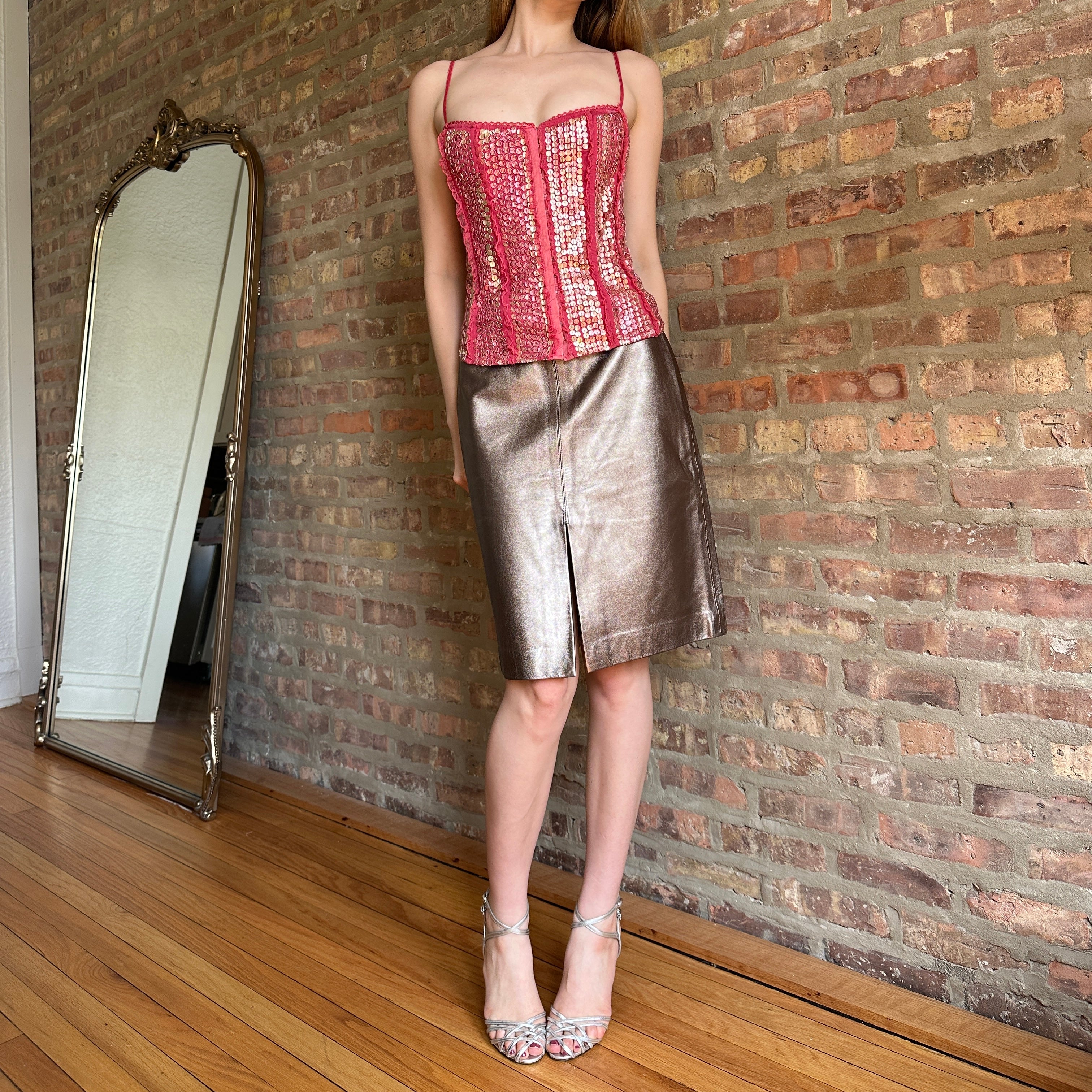 2000s Gold Leather Skirt (S)