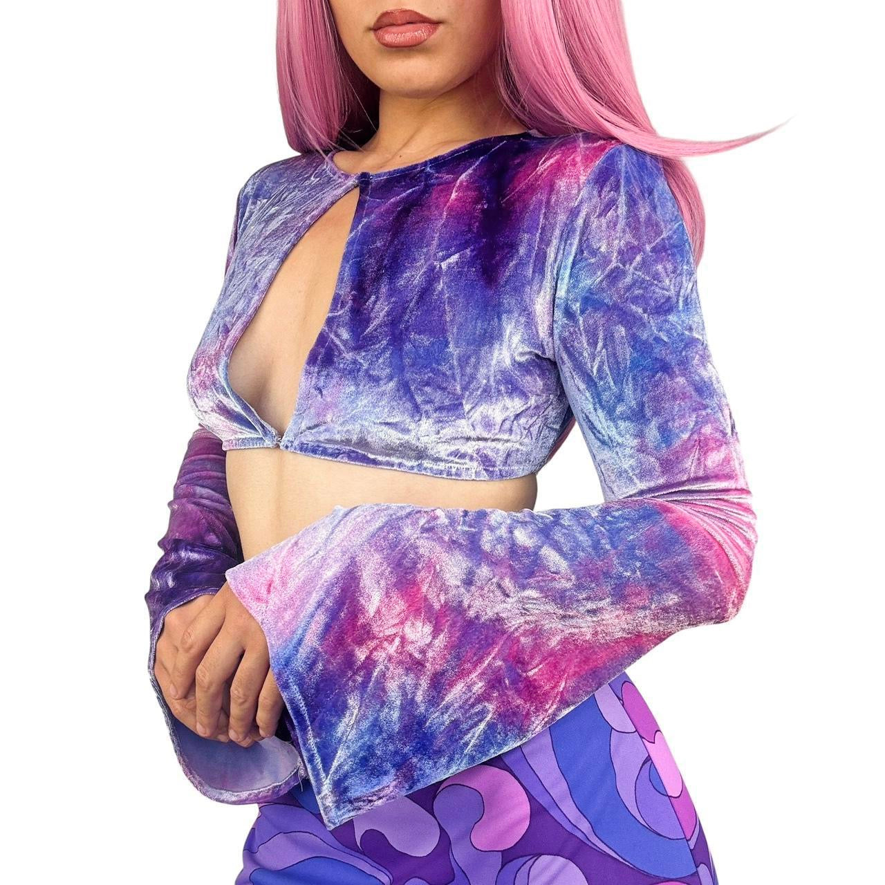 90s Velvet Bell Sleeve Crop Top (S)