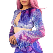 90s Velvet Bell Sleeve Crop Top (S)